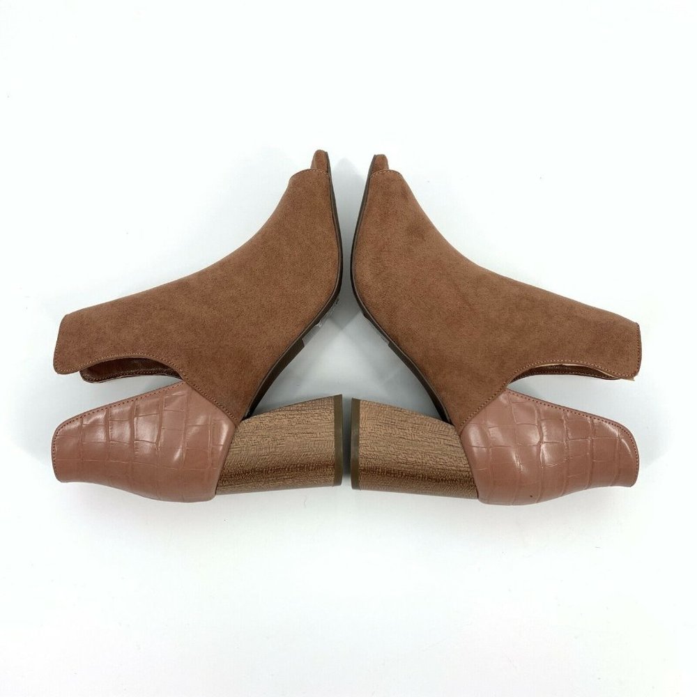 Quipid Booties Mocha Suede Peep Toe Block Heel Vented Textured - Picture 7 of 8